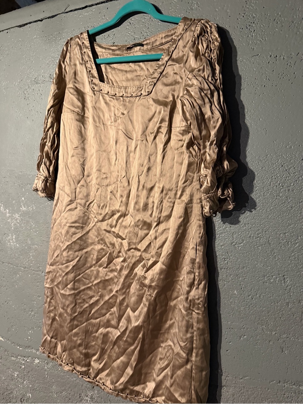 Elie Tahari Champagne-Beige Satin Square Neck Dress